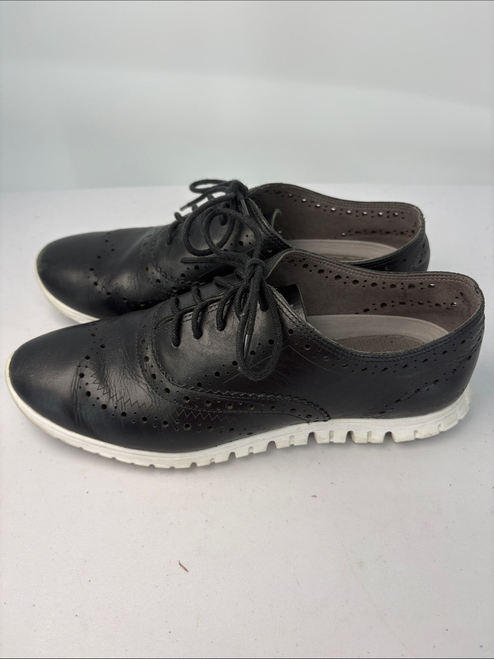 🧠 Cole Haan Zerogrand Black Leather Wingtip Oxford  lace up sneaker